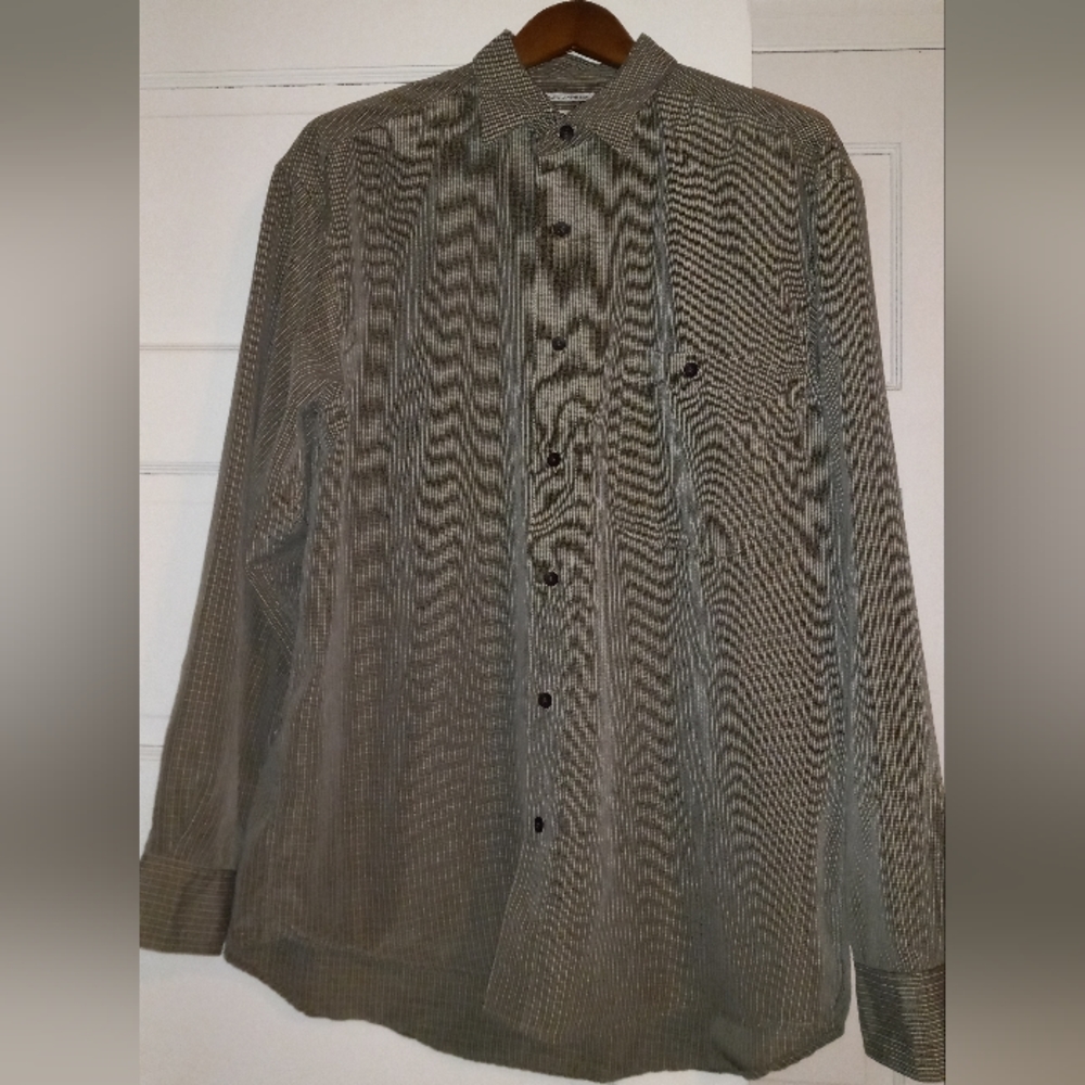 RON CHERESKIN Men's long sleeve button down shirt size L Green Plaid